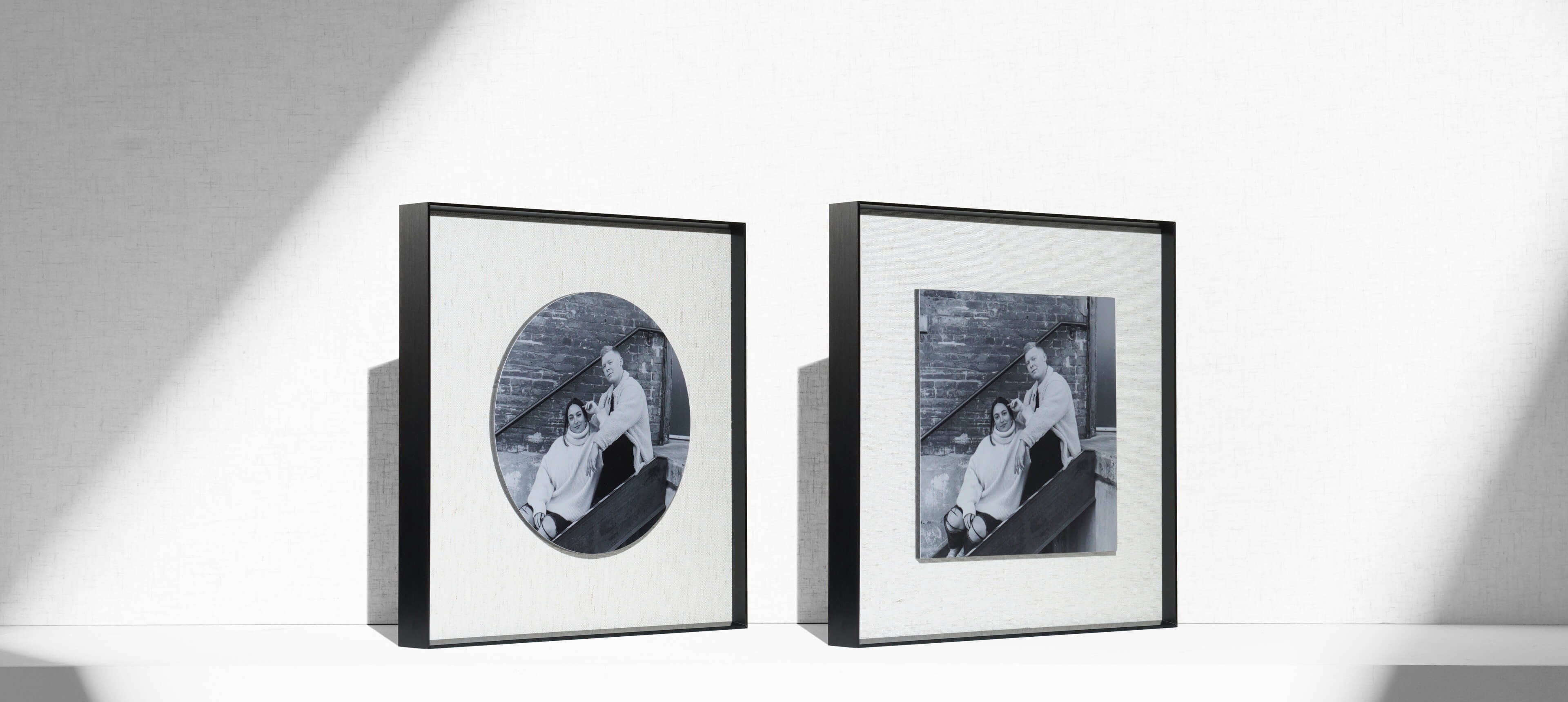 two float frames showing different shape pictures of the same couple