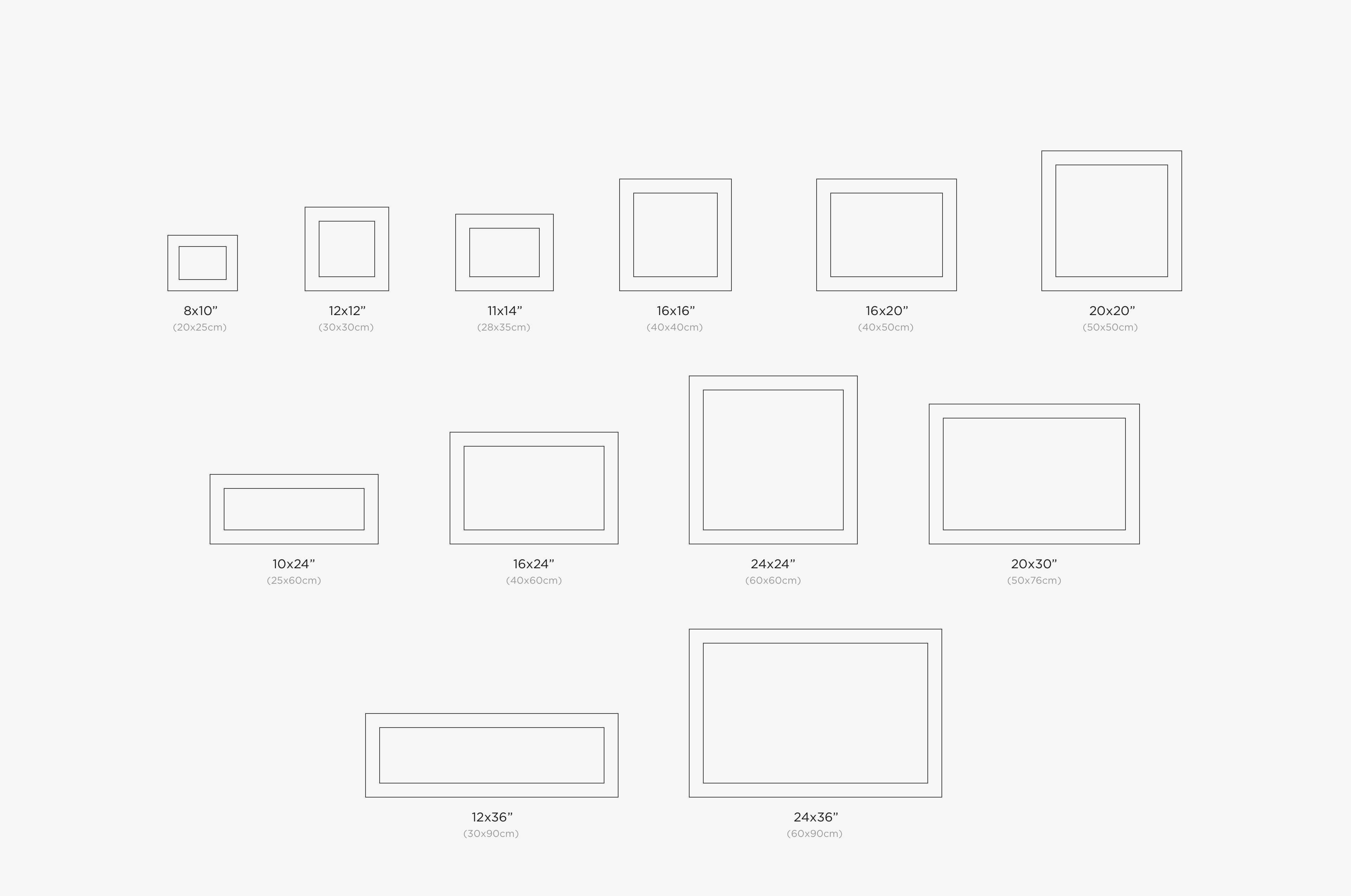 graphic showing framed canvas sizes