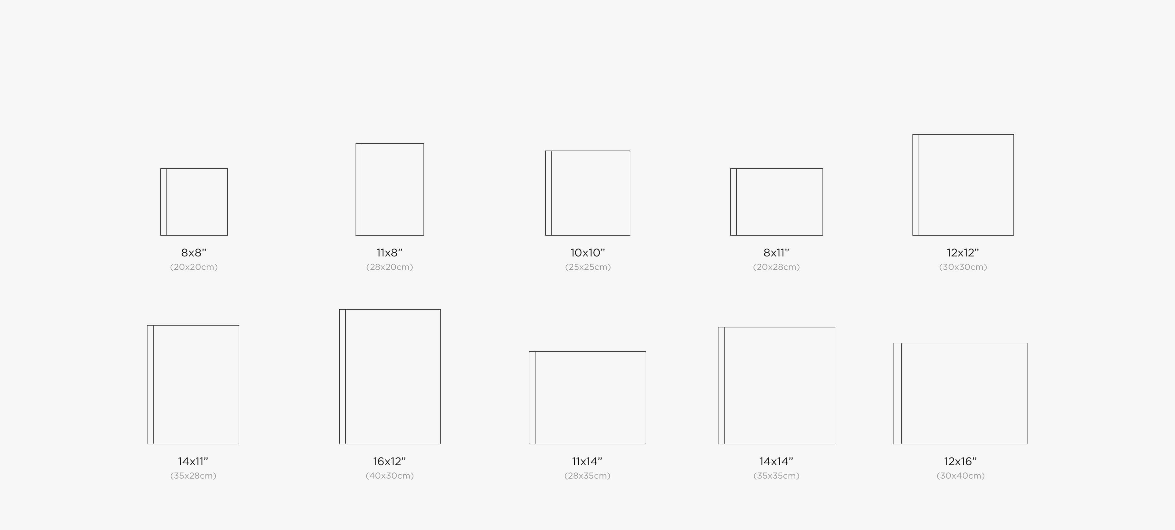 a graphic showing image box album set sizes