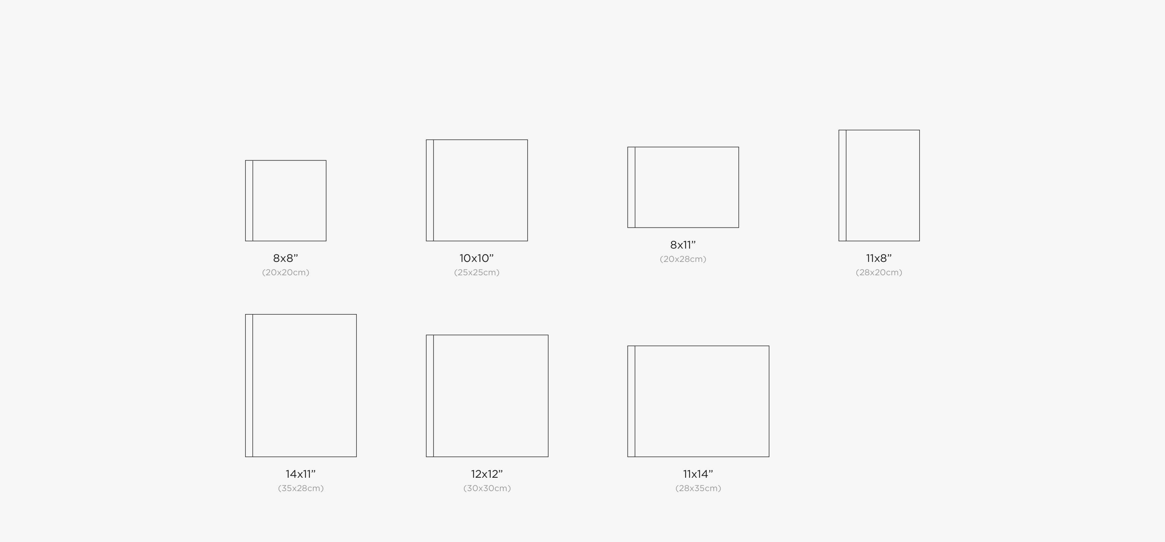 a graphic showing image box album usb set sizes