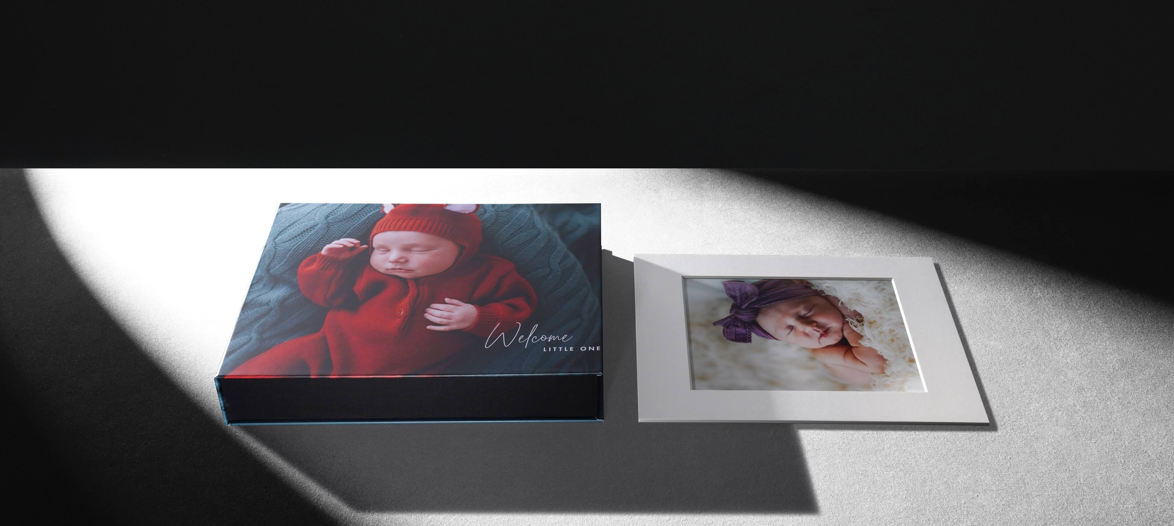 a image box set showing a matted photo next to a box with a baby image printed on it