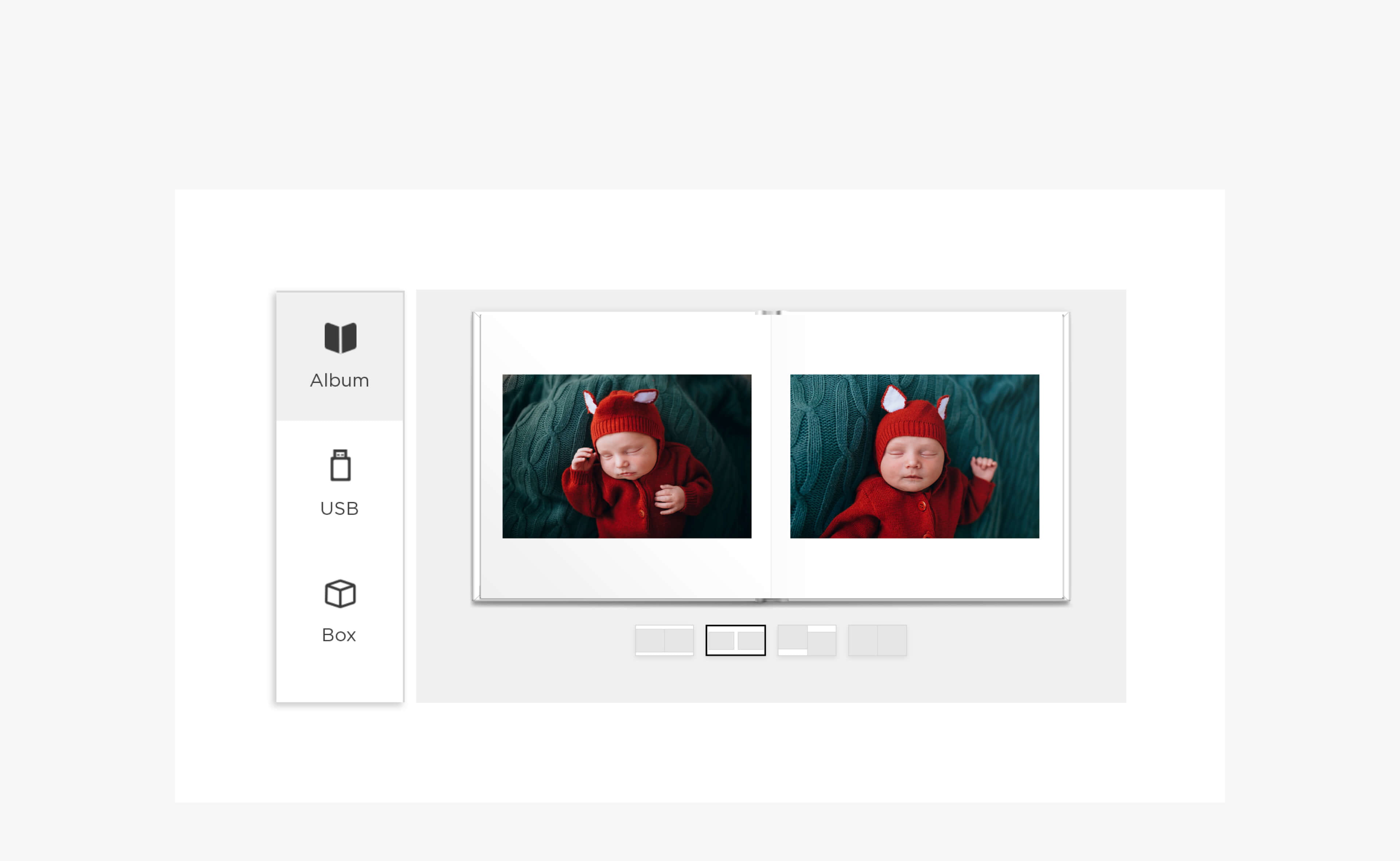 screenshot of zno designer software for ordering a photo box album set