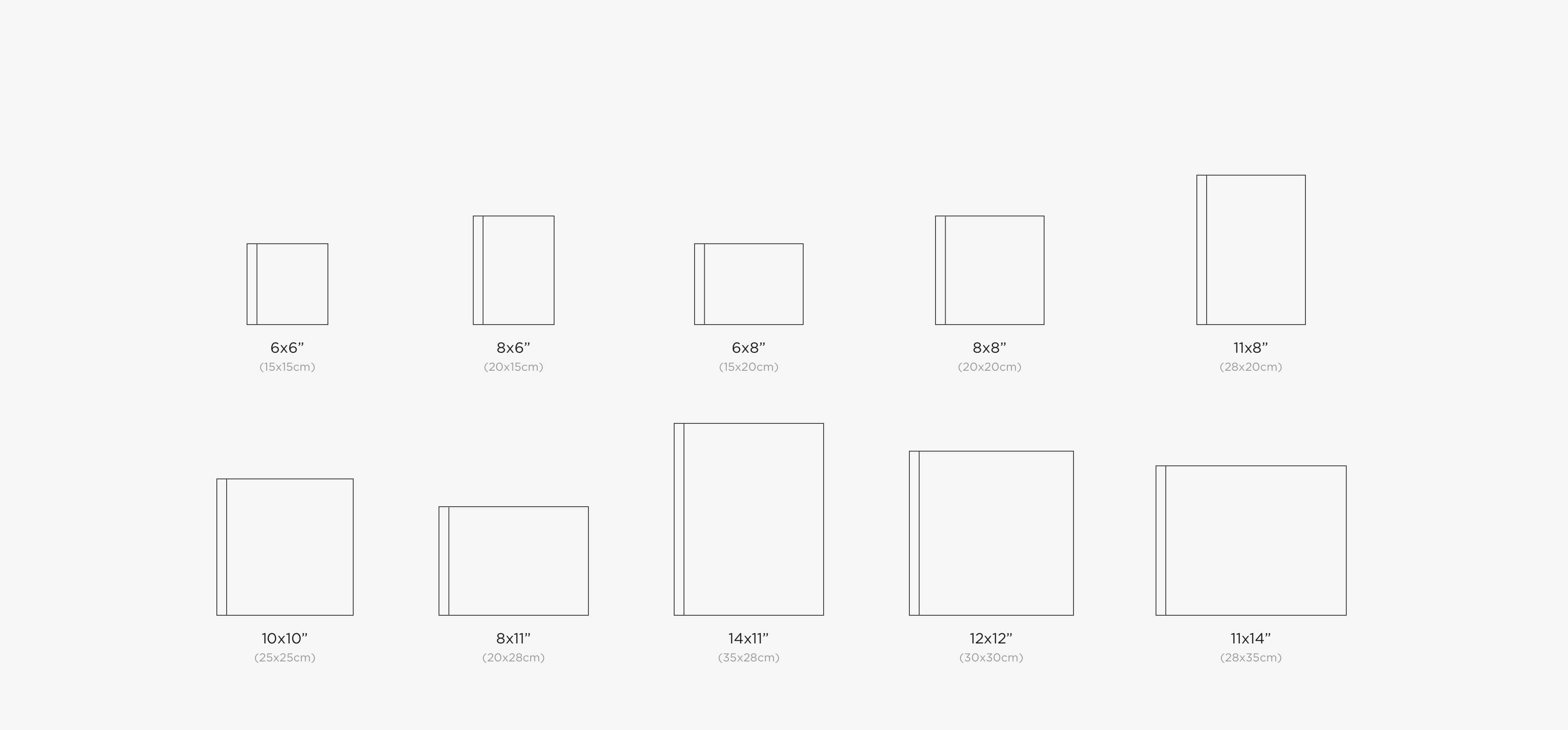 graphic showing layflat photo book sizes