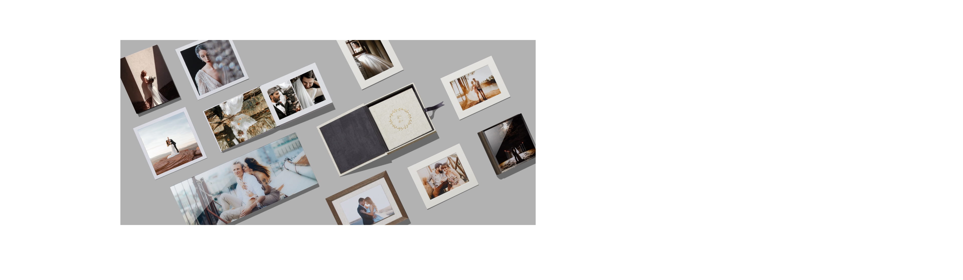 print products for wedding photography on a solid background