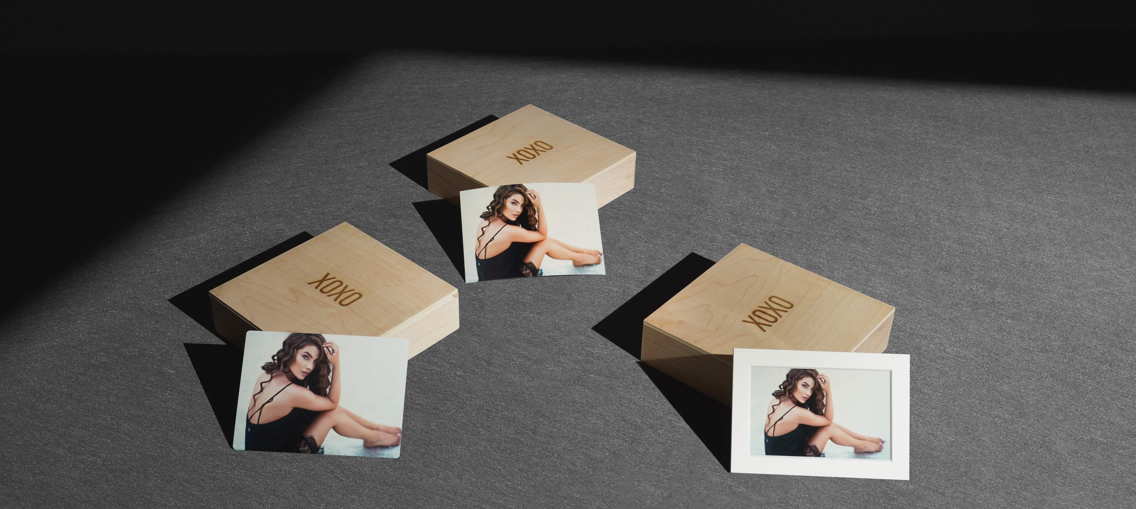 three wood box print sets with different style prints
