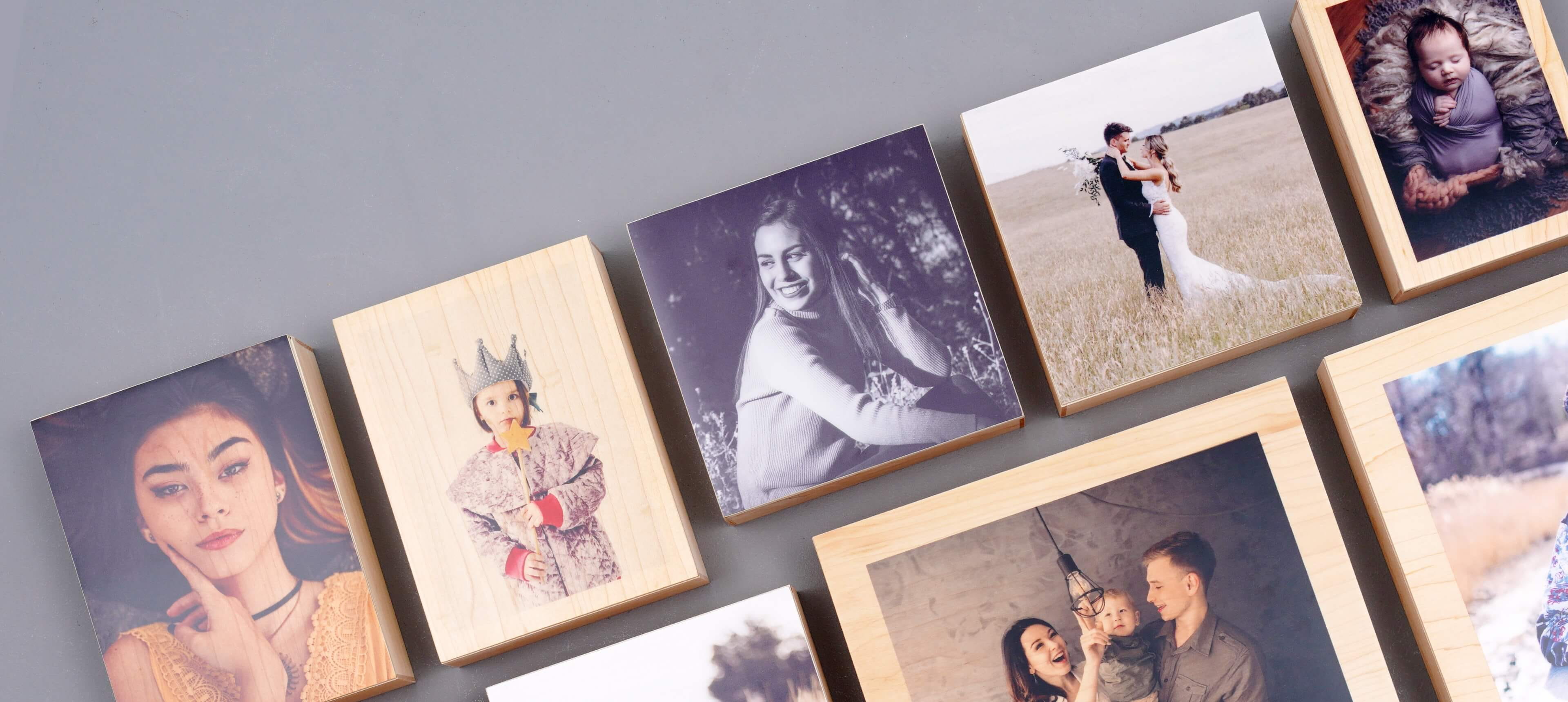 many wood boxes for prints with a variety of uv printed photo wood lids