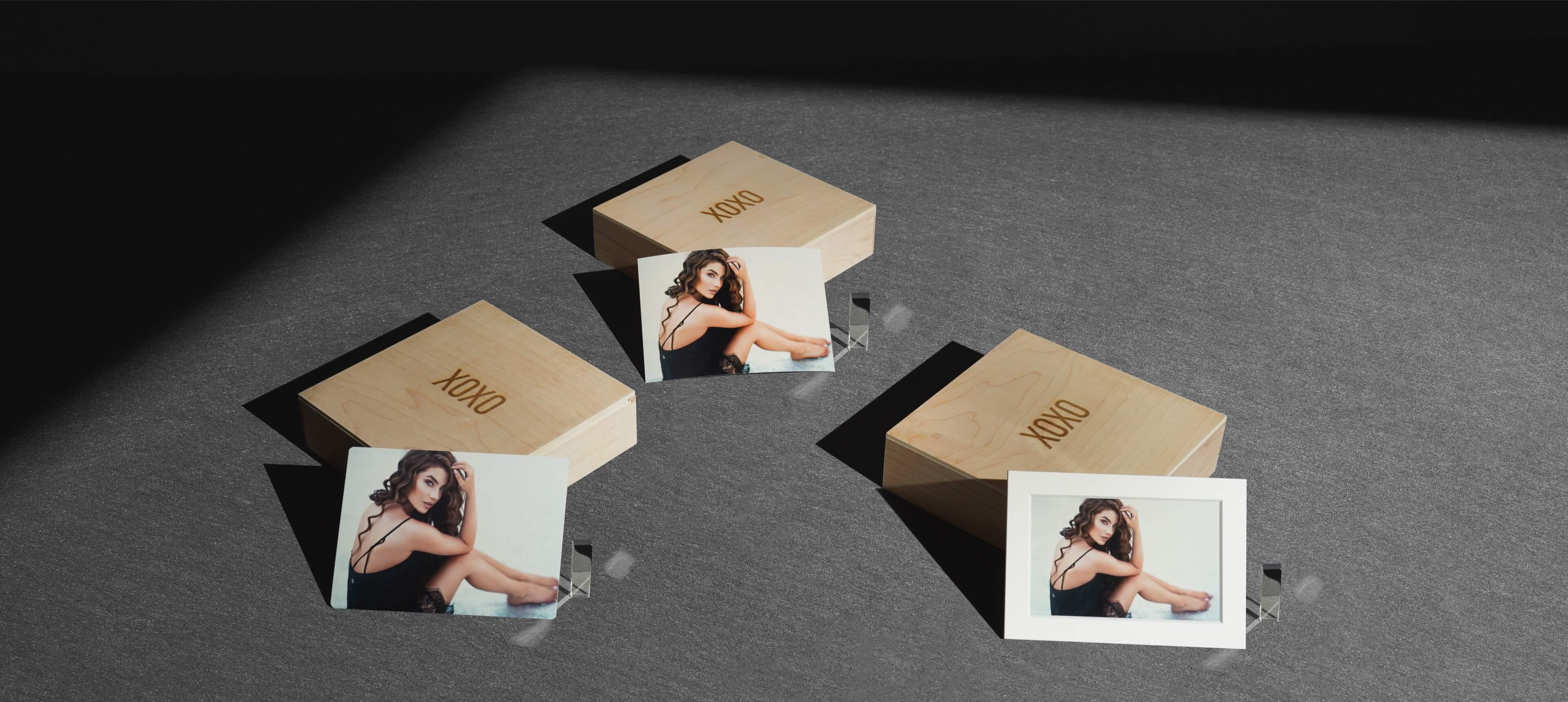 three wood box print sets with different style prints